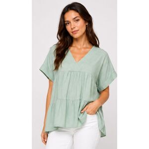 New Gigio M 8 10 Pastel Mint Green Textured Cotton Tiered Top OVERSIZED